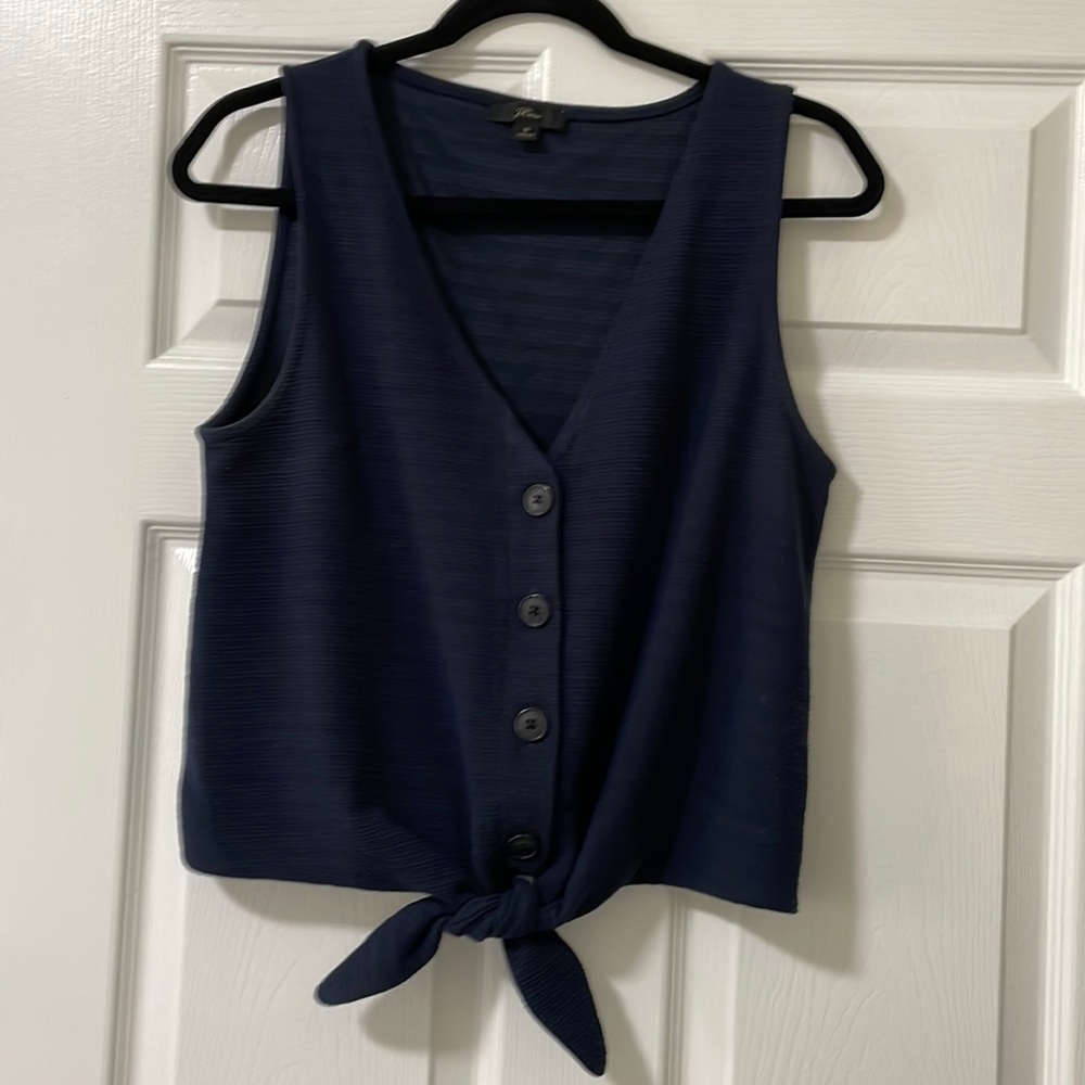 J Crew V Neck button front tie tank